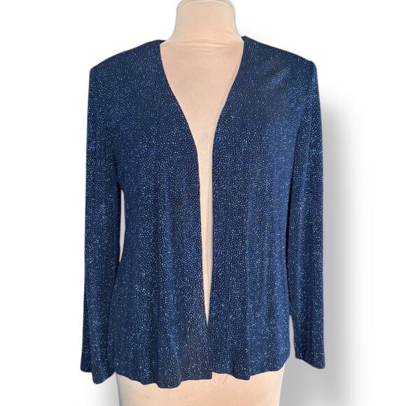 Vintage 90s R&M Richards Petite Navy Blue Open Front Evening Jacket Blazer 12P - Picture 1 of 9